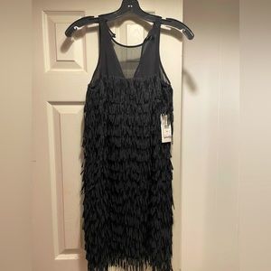 Aidan Mattox Black Fringe Trapeze Dress NWT